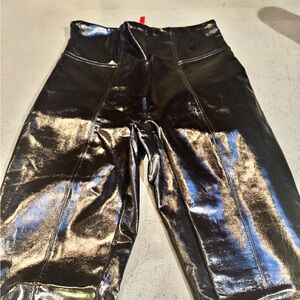 SPANX Black Glossy Leggings with Reflective Finish